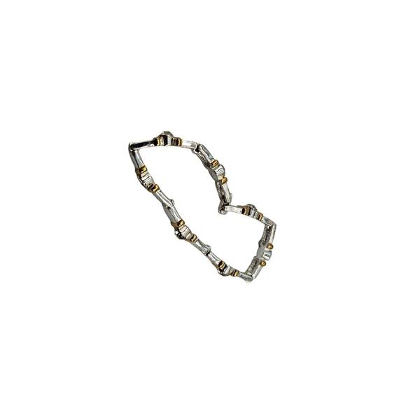 Vintage 1990s Chain Style Clasp Bracelet Gold Silver Tone Rhinestone Inlay - Picture 2 of 4